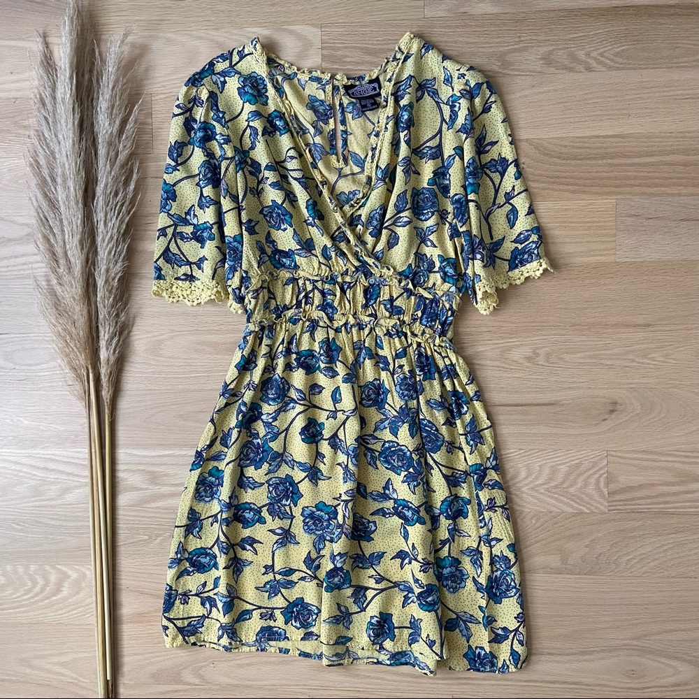 COPY - Vintage Yellow Floral Georgette Mini Dress